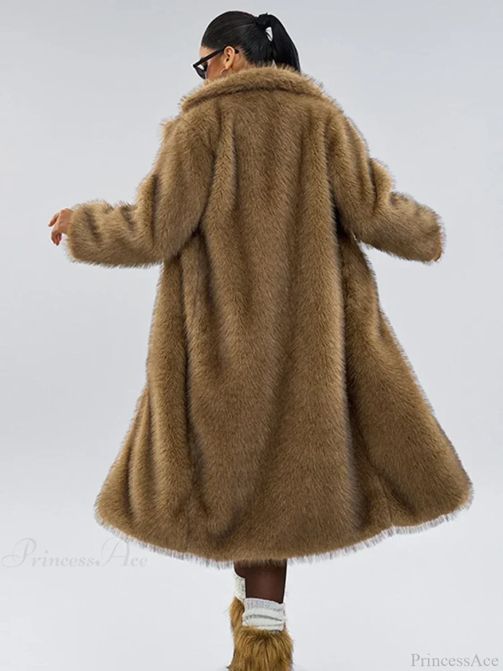 Faux Fur Lapel Loose Long Sleeve Overcoat image 2