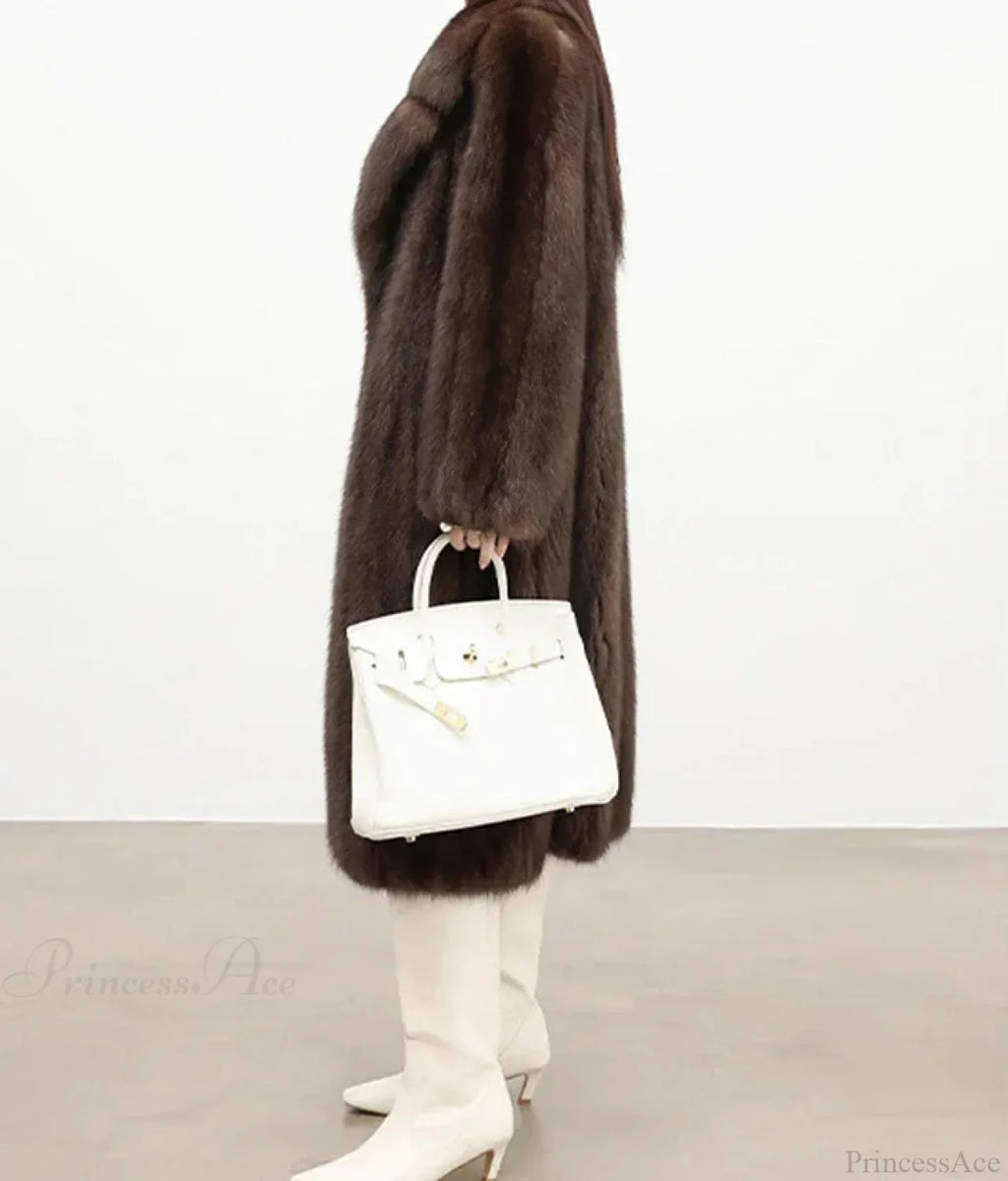 Faux Fur Lapel Pit Fabric Drape Overcoat image 2