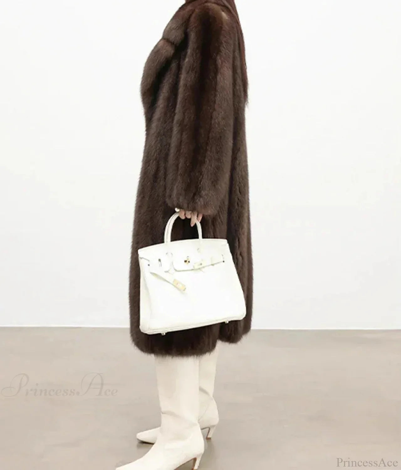 Faux Fur Lapel Pit Fabric Drape Overcoat image 2