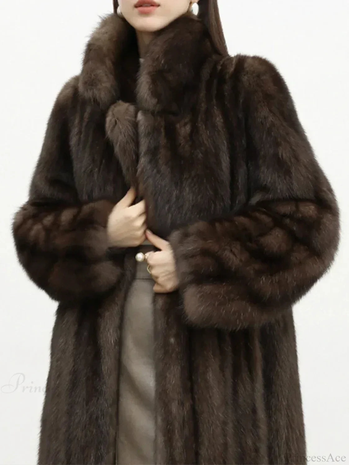 Faux Fur Lapel Pit Fabric Drape Overcoat image 4