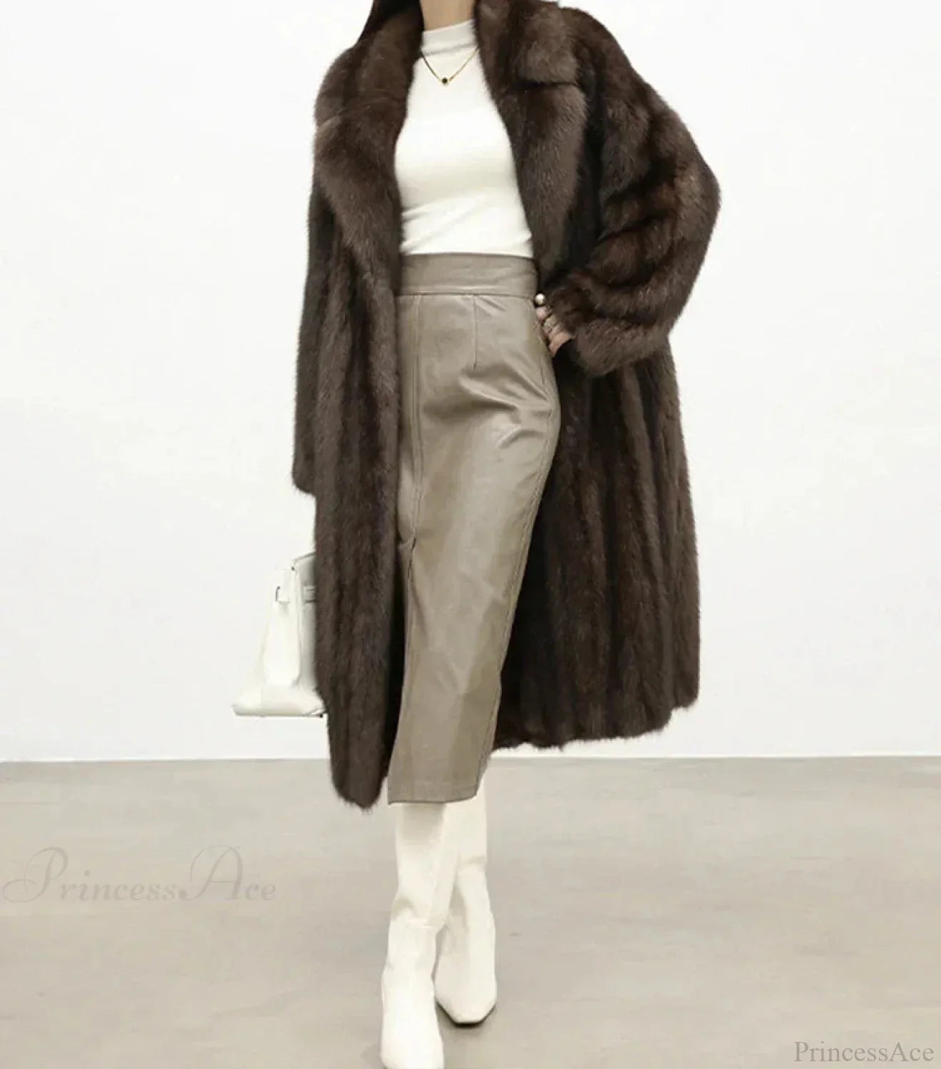 Faux Fur Lapel Pit Fabric Drape Overcoat image 1