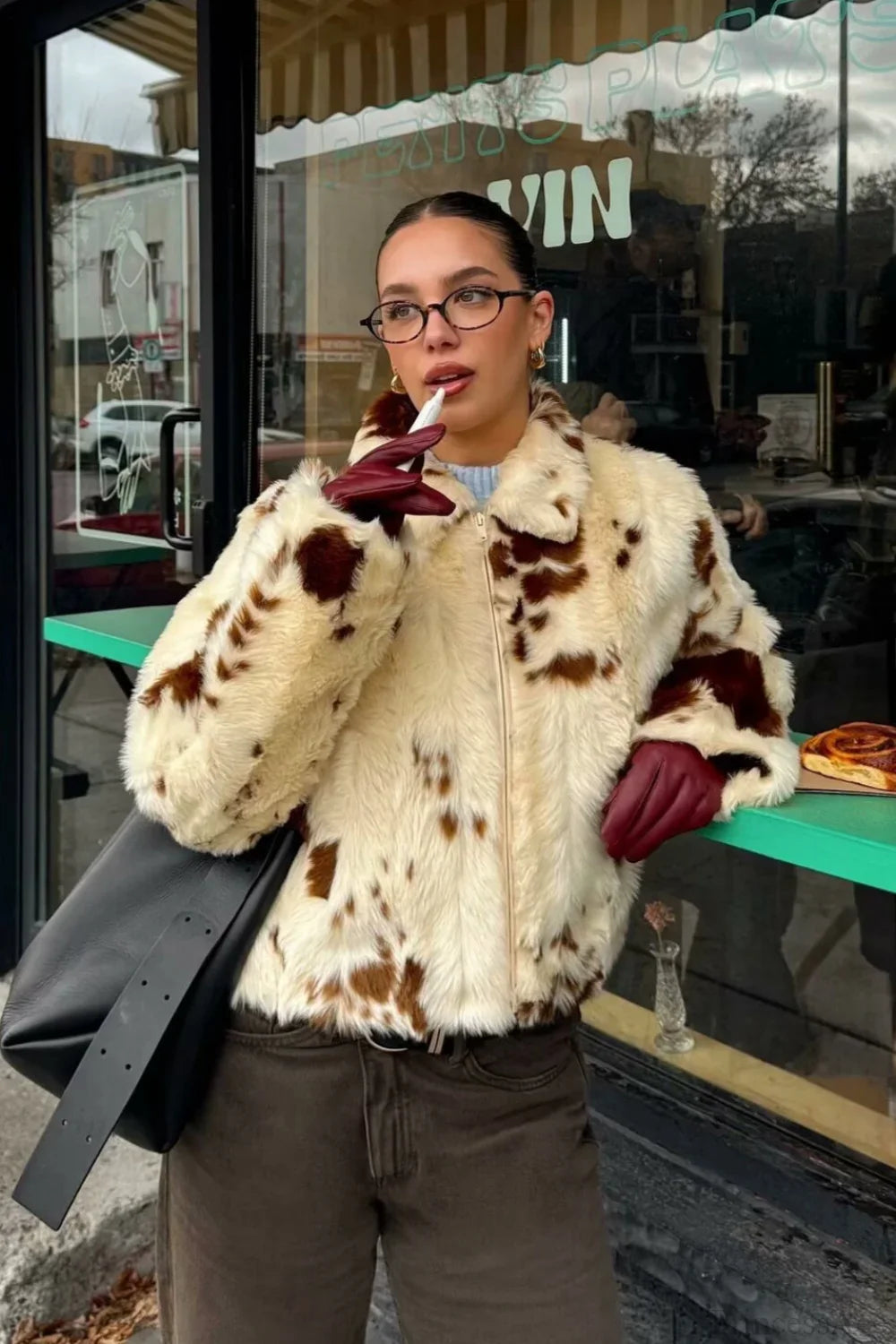 Faux Fur Leopard Print Fuzzy Warm Coat image 1