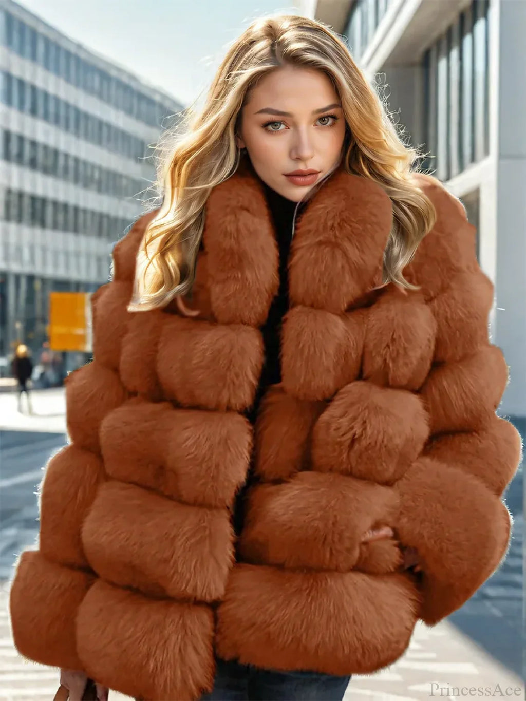 Faux Fur Patchwork Rabbit Fur Overcoat image 3