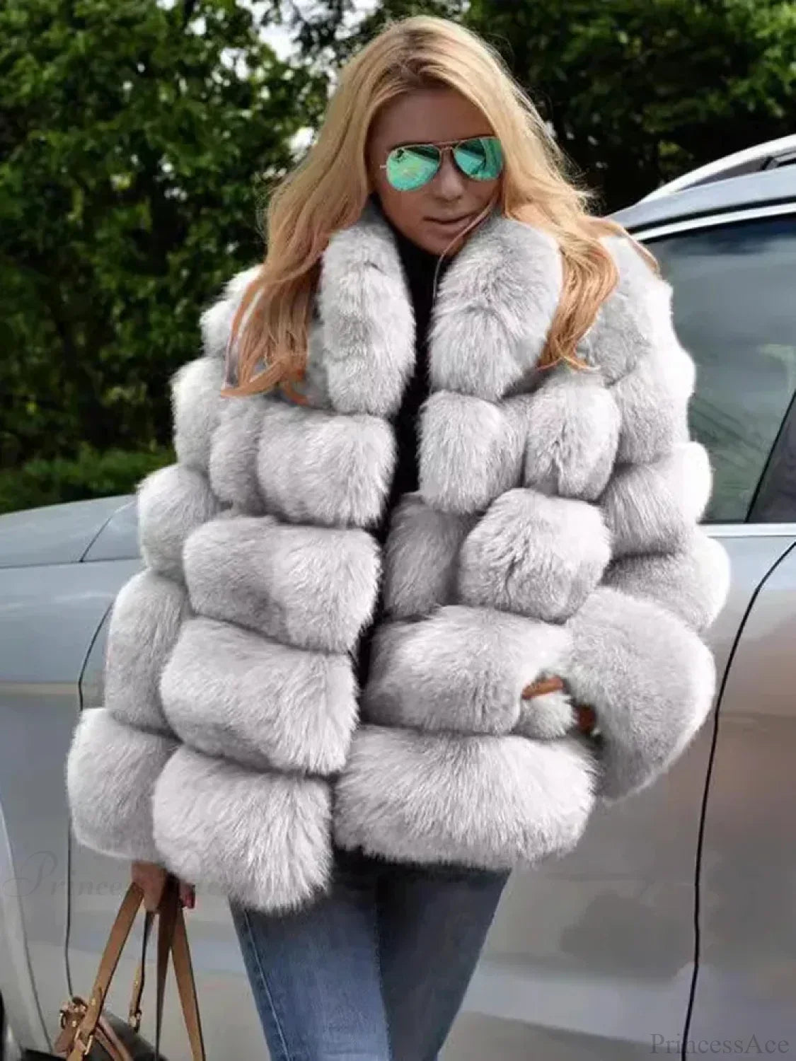 Faux Fur Patchwork Rabbit Fur Overcoat image 1