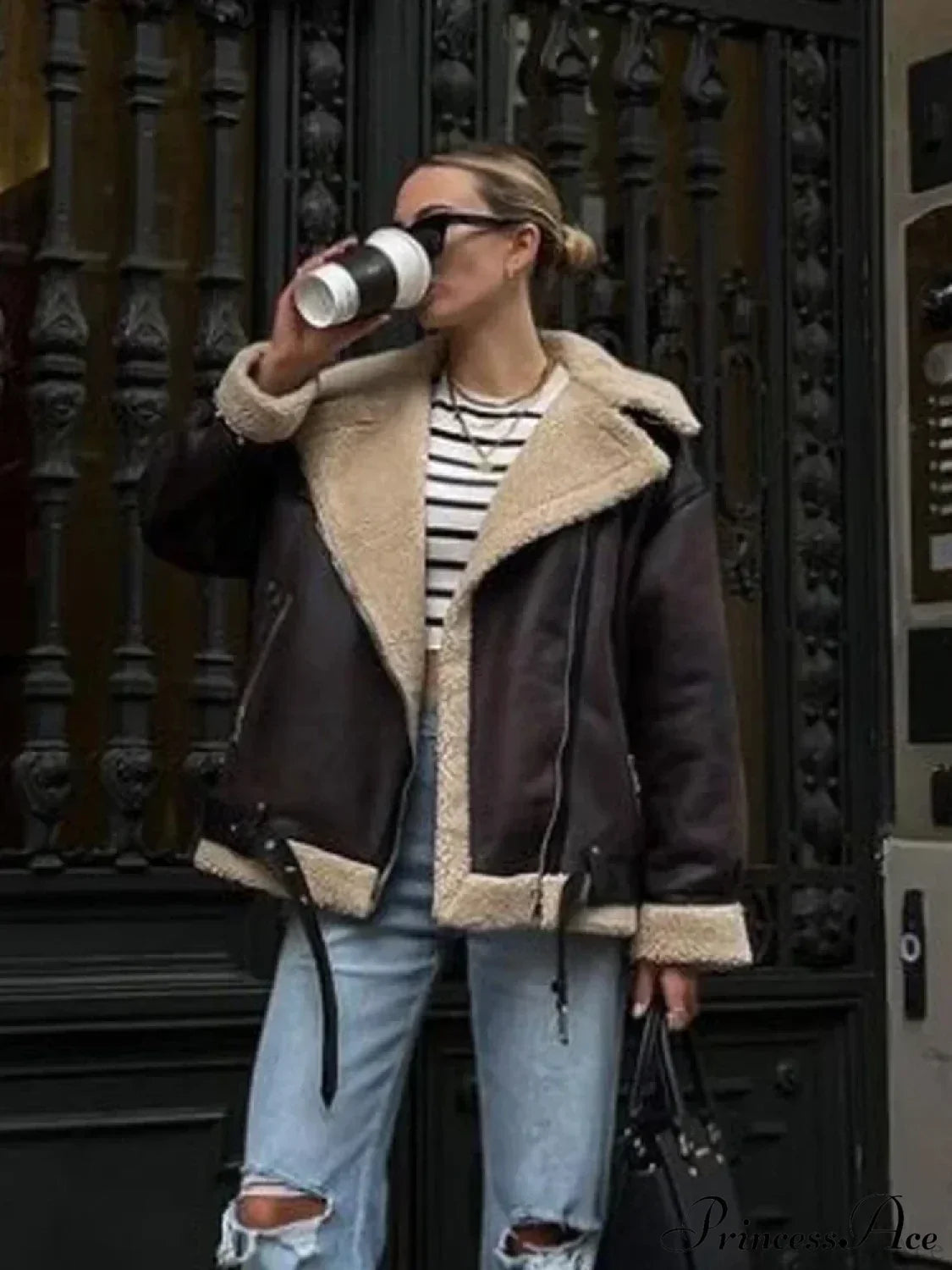 Faux Fur Stylish Double-sided Zipper Jacket image 2