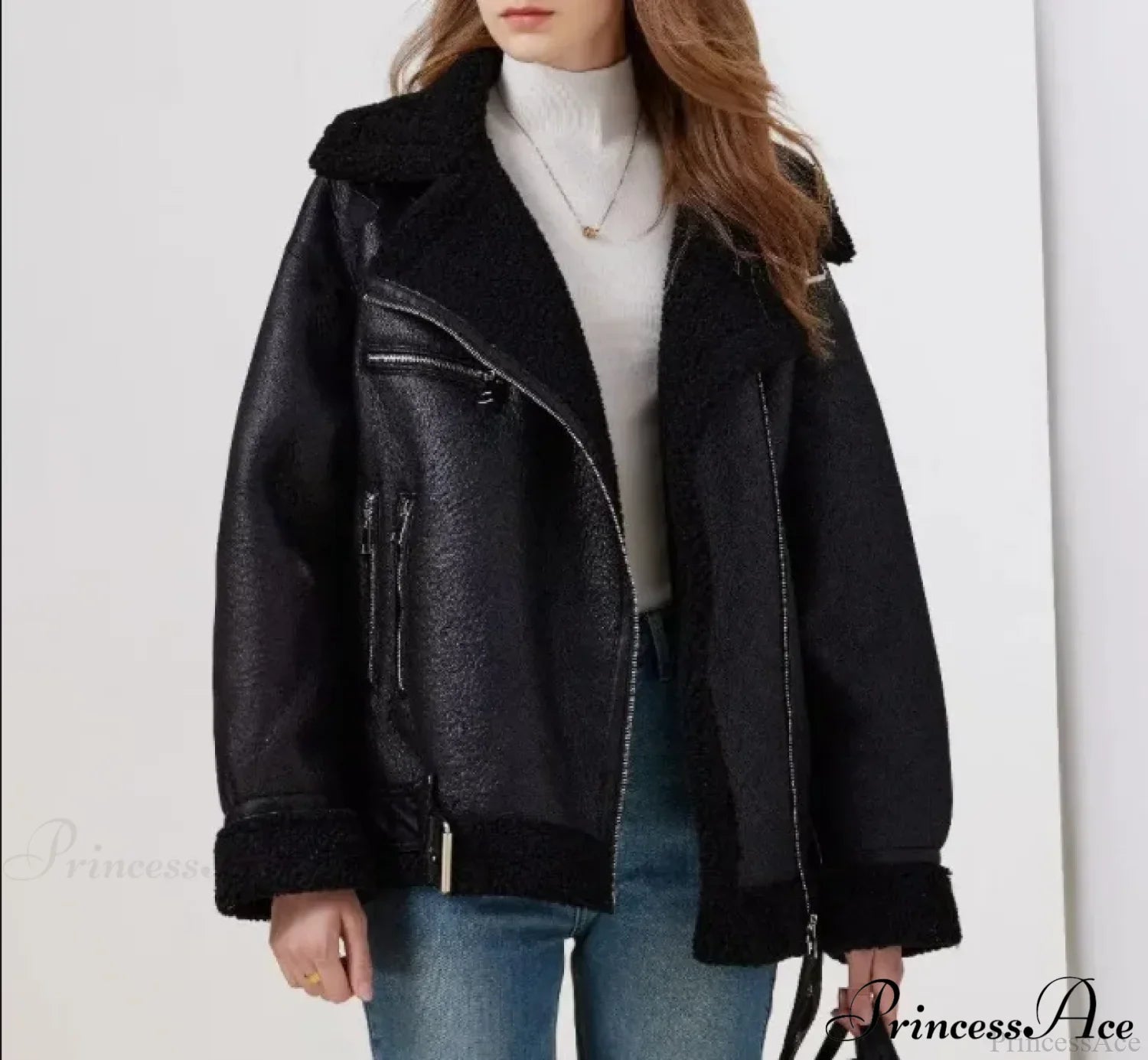 Faux Fur Stylish Double-sided Zipper Jacket image 6
