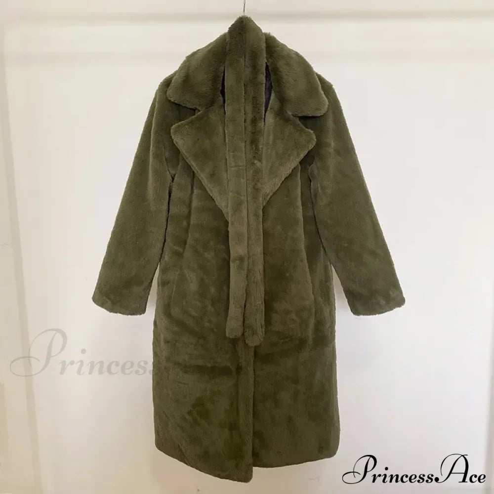 Faux Fur Stylish Long Belted Coat image 17