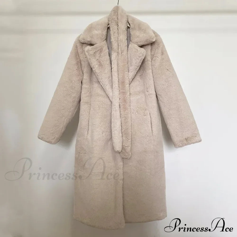 Faux Fur Stylish Long Belted Coat image 9