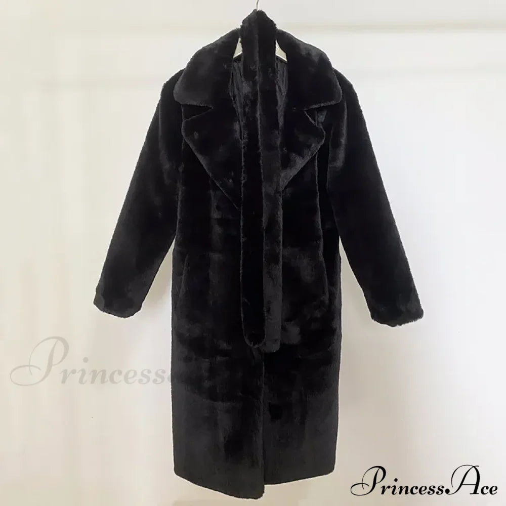 Faux Fur Stylish Long Belted Coat image 8