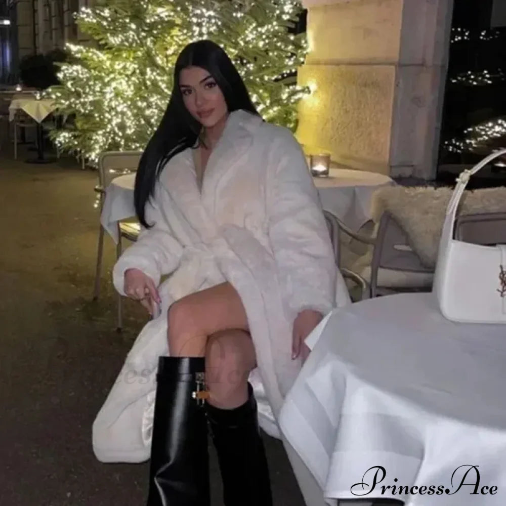 Faux Fur Stylish Long Belted Coat image 28