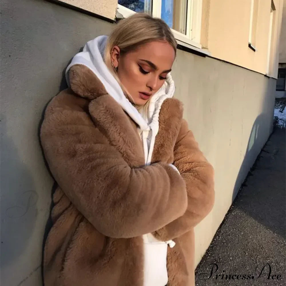 Faux Fur Stylish Long Belted Coat image 33