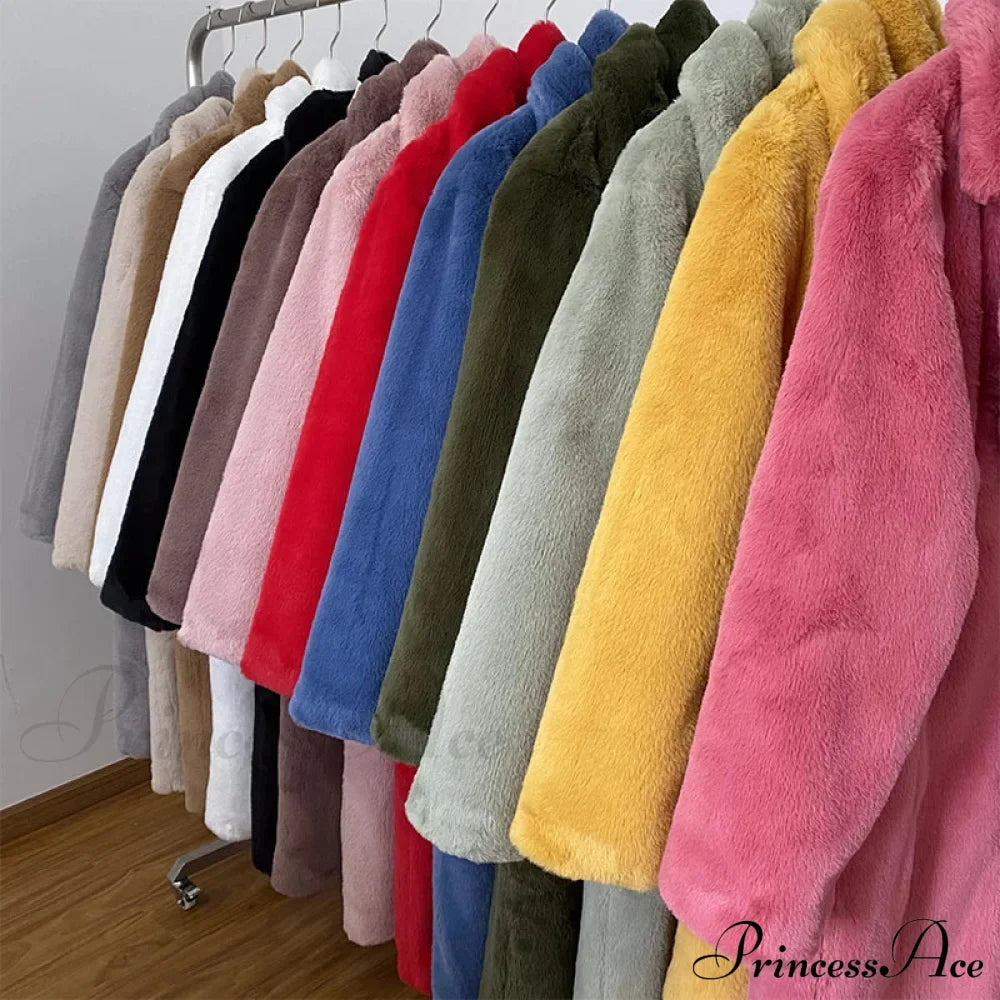 Faux Fur Stylish Long Belted Coat image 6