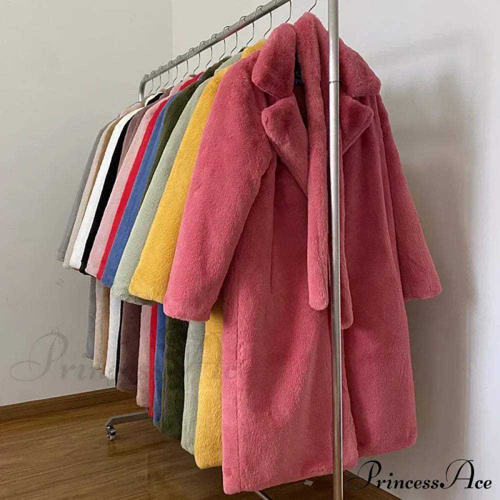 Faux Fur Stylish Long Belted Coat image 34