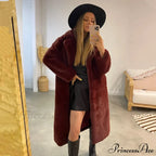 Faux Fur Stylish Long Belted Coat image 24