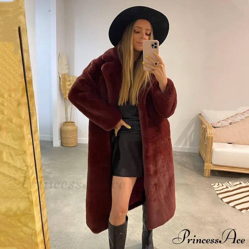 Faux Fur Stylish Long Belted Coat image 24