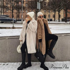 Faux Fur Stylish Long Belted Coat image 3