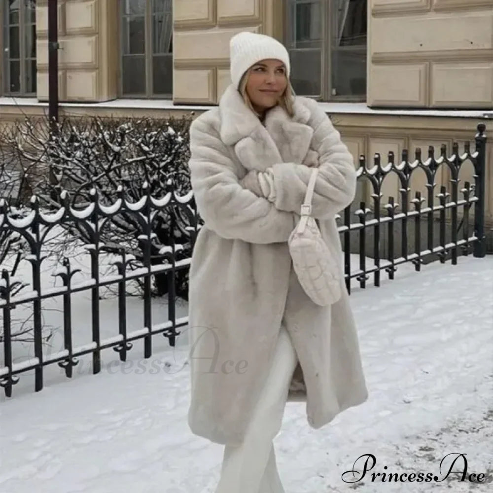 Faux Fur Stylish Long Belted Coat image 27