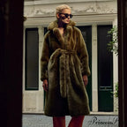 Faux Fur Stylish Long Belted Coat image 32