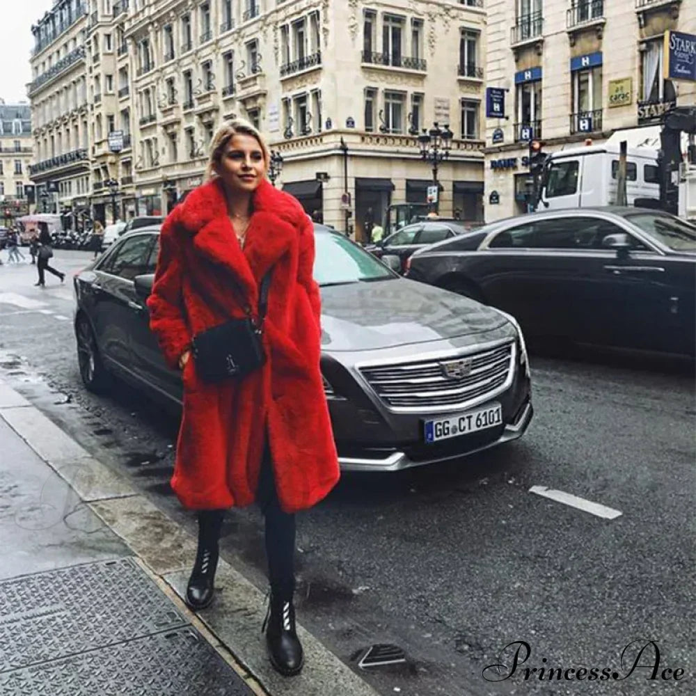 Faux Fur Stylish Long Belted Coat image 21
