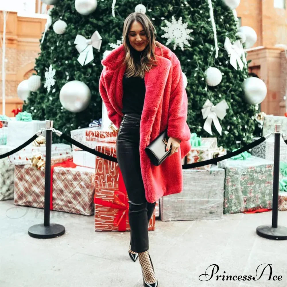 Faux Fur Stylish Long Belted Coat image 22