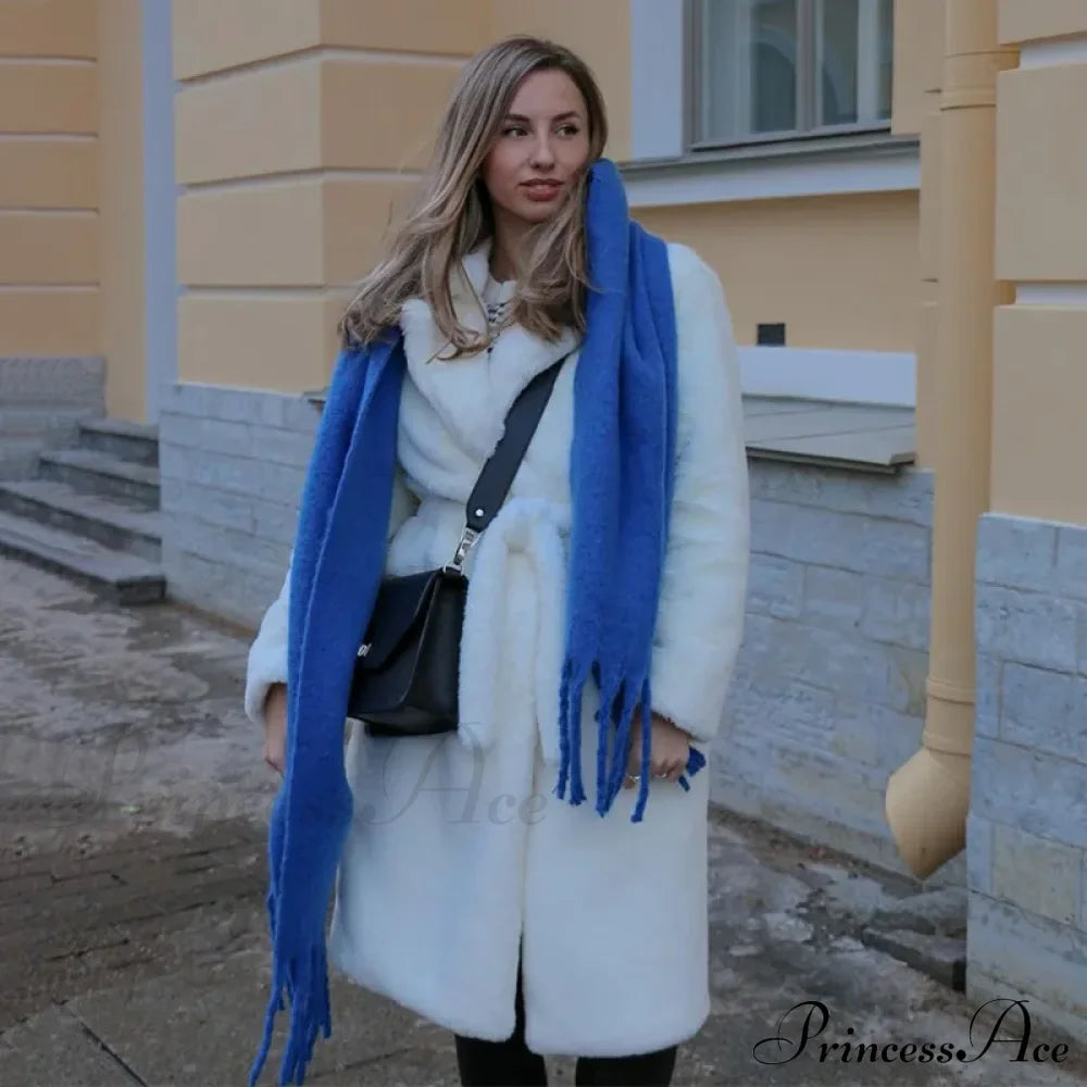 Faux Fur Stylish Long Belted Coat image 29