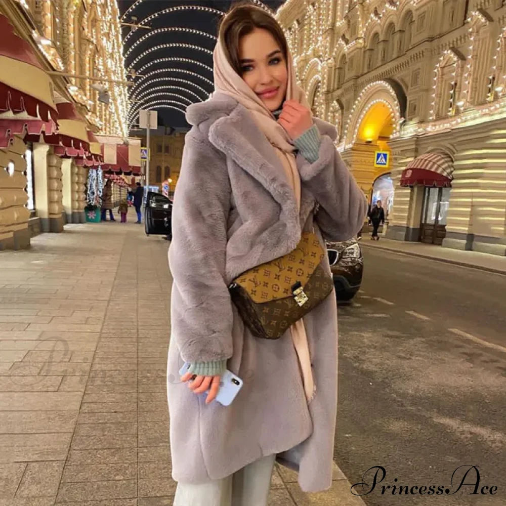 Faux Fur Stylish Long Belted Coat image 5