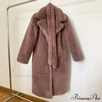 Faux Fur Stylish Long Belted Coat image 12