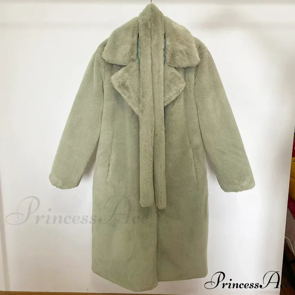 Faux Fur Stylish Long Belted Coat image 19