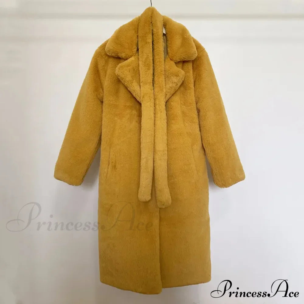 Faux Fur Stylish Long Belted Coat image 18