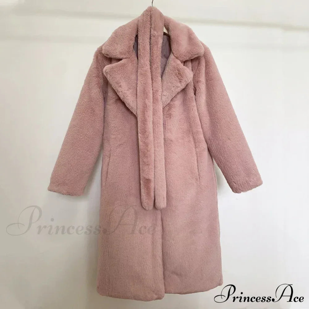 Faux Fur Stylish Long Belted Coat image 11