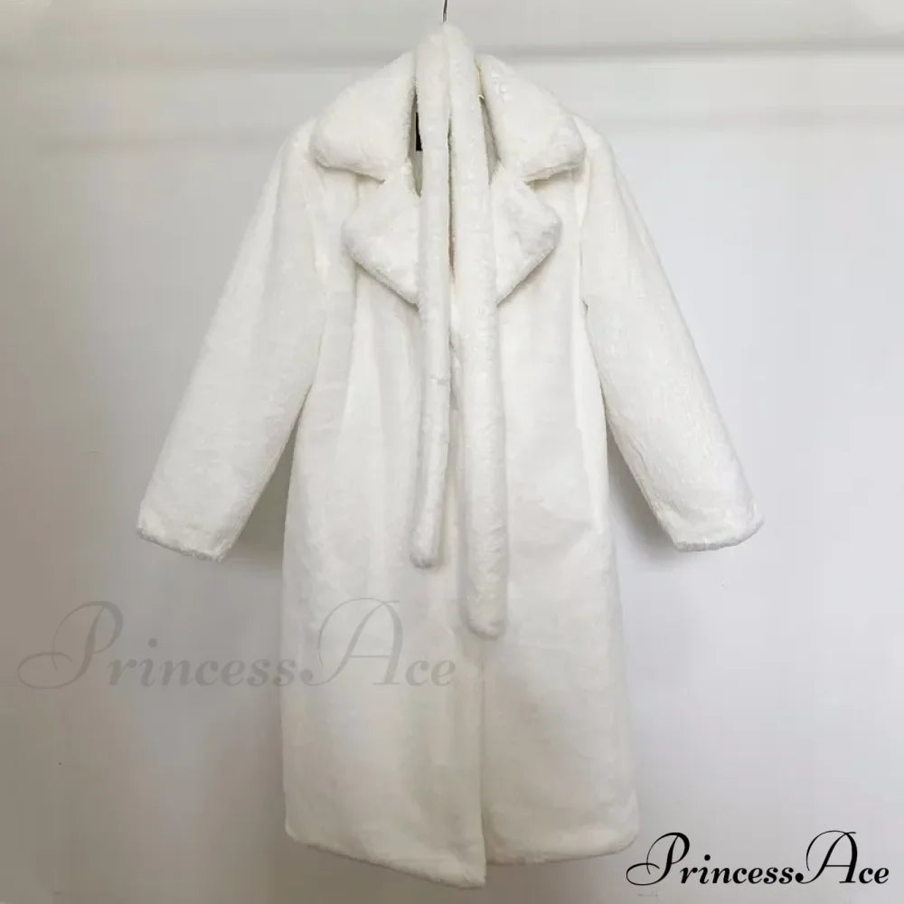 Faux Fur Stylish Long Belted Coat image 7