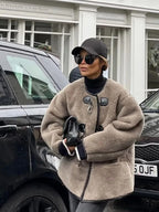 Faux Fur Stylish Plush Buckle Jacket image 5