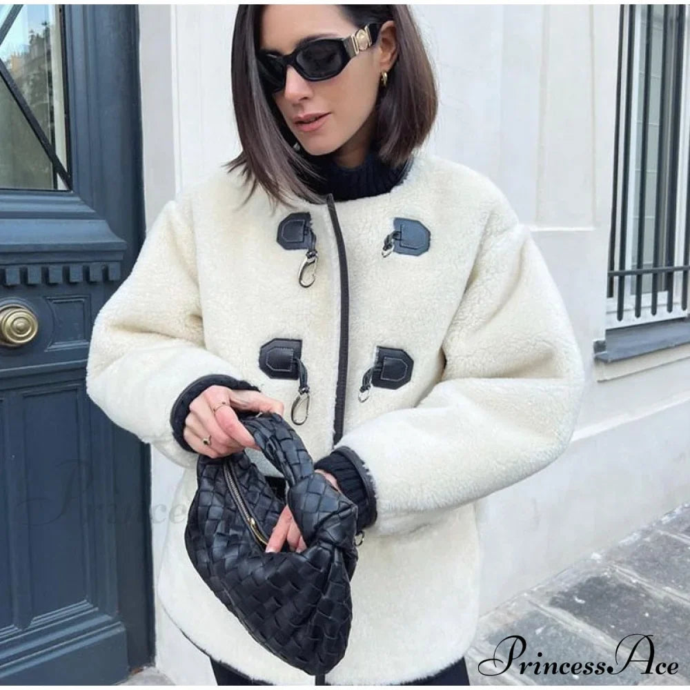 Faux Fur Stylish Plush Buckle Jacket image 9