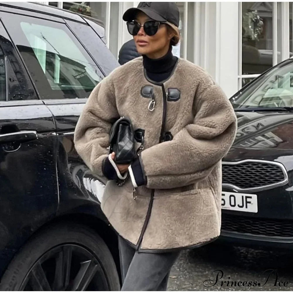 Faux Fur Stylish Plush Buckle Jacket image 12