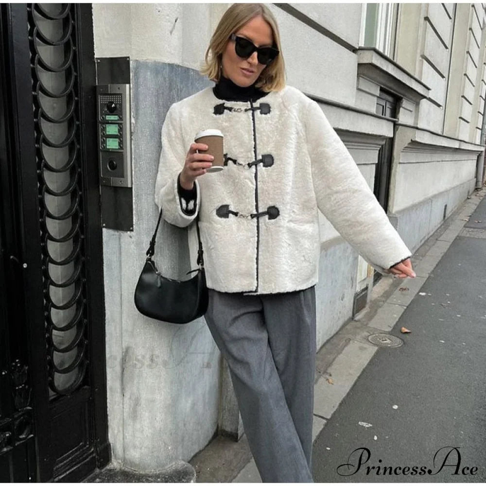 Faux Fur Stylish Plush Buckle Jacket image 11