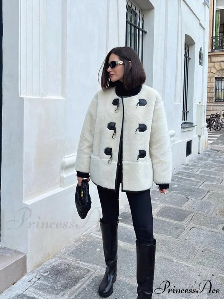 Faux Fur Stylish Plush Buckle Jacket image 7