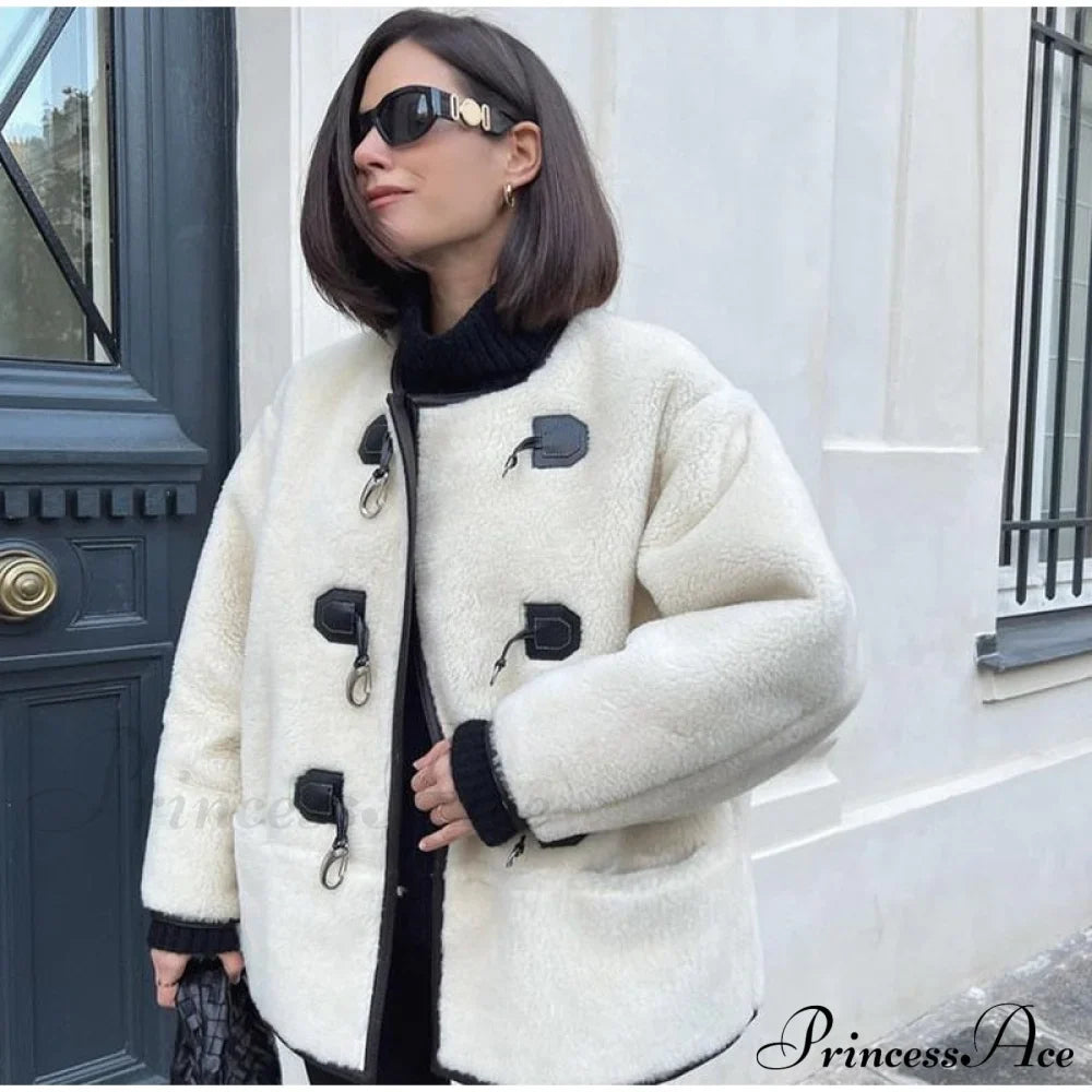 Faux Fur Stylish Plush Buckle Jacket image 8