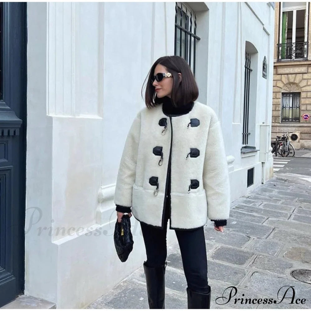 Faux Fur Stylish Plush Buckle Jacket image 10