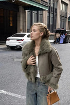 Faux Fur Suede Short Biker Jacket image 2