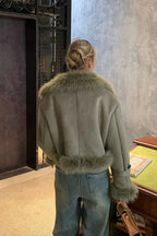 Faux Fur Suede Short Biker Jacket image 5