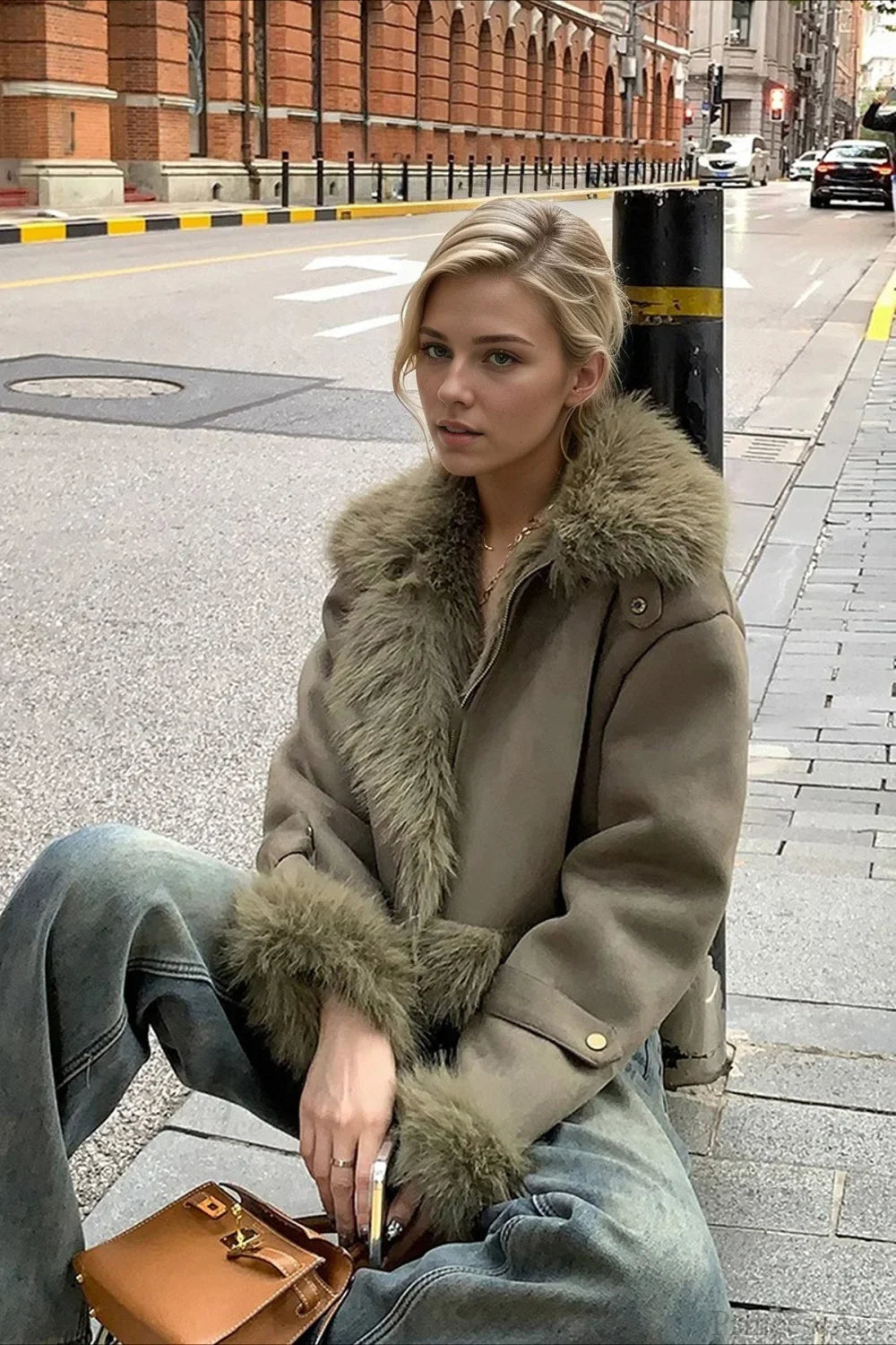 Faux Fur Suede Short Biker Jacket image 1