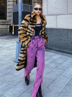 Faux Fur Tiger Striped Loose Overcoat image 3