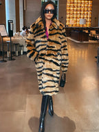 Faux Fur Tiger Striped Loose Overcoat image 2