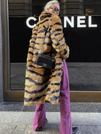 Faux Fur Tiger Striped Loose Overcoat image 1