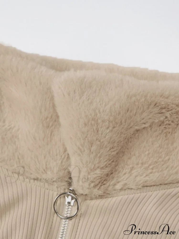 Faux Fur Trim Rib Modern Knit Long Sleeve Mini Dress image 5