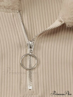 Faux Fur Trim Rib Modern Knit Long Sleeve Mini Dress image 6