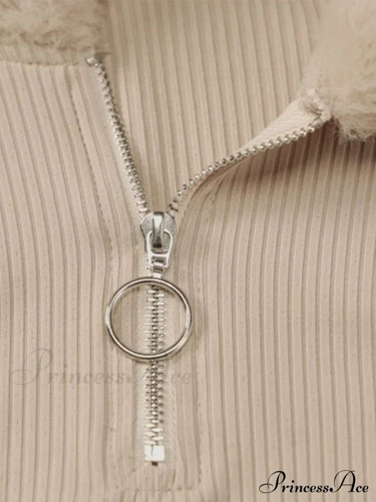 Faux Fur Trim Rib Modern Knit Long Sleeve Mini Dress image 6