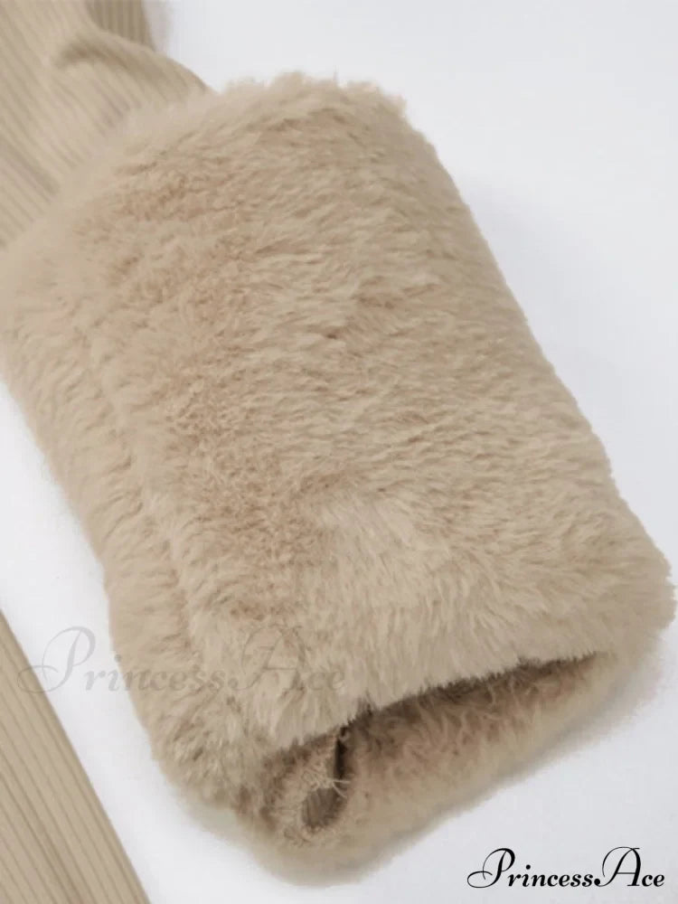 Faux Fur Trim Rib Modern Knit Long Sleeve Mini Dress image 7