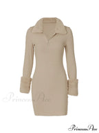 Faux Fur Trim Rib Modern Knit Long Sleeve Mini Dress image 4