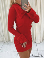 Faux Fur Trim Rib Modern Knit Long Sleeve Mini Dress image 9